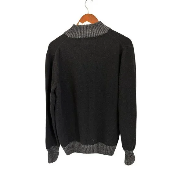 Equipaggiamenti Made In Italy Black & Gray Wool Sweater Half-Zip Ribbed Trim - M - Picture 9 of 11